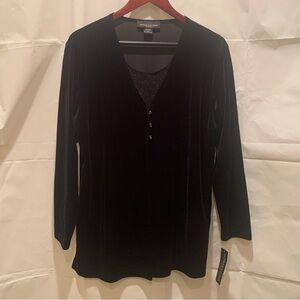 NWT Impressions Black Women's Long Sleeve Blouse with Button Front